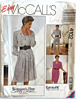 Vintage Schnittmuster McCall's 4102 Misses Kleid & Jumpsuit 10-14 ungeschnitten 1989