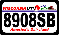 Wisconsin UTV Printed Plate, WI UTV  Aluminum plate Reg number required to ship