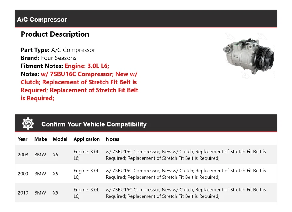Compressor A/C BMW X5 3.0L L6 2008-2010 4 estações 2009 - Imagem 2 de 4