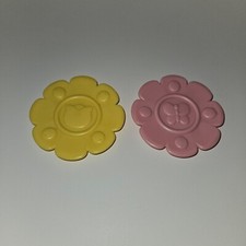 2 VTG Mattel 2000 Saucers Plates Lot Tea Set Toy Dishes Replacements Pink Yellow