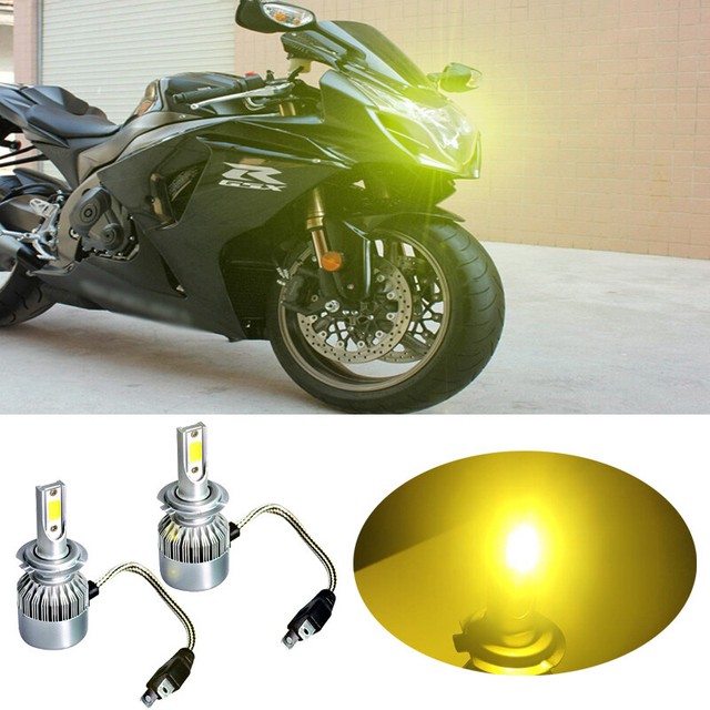 2x H7 LED COB Headlight Bulbs Kit Yellow For Suzuki GSXR 1000 750 600