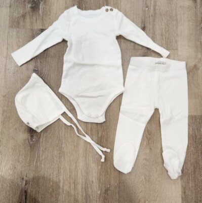 Lil Legs Baby Size 9M Solid White Ribbed Footie Set With Bonnet