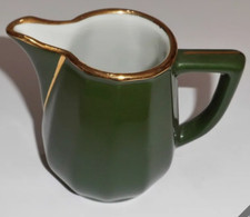 Apilco French Bistro Chinaware Green & Gold 1980s Milk / Cream Jug H 9cm p&p inc