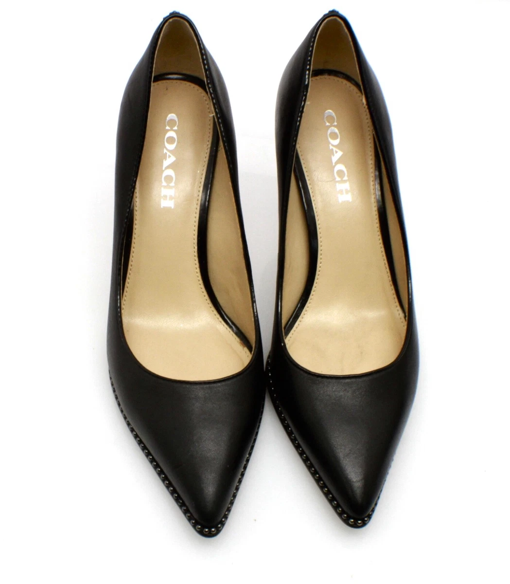 Coach Black Leather Waverly Bead Chain Pumps Studded 3.5