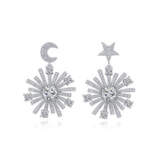 Asymmetric Dainty Sun Moon and Star Stud Earrings with Clear Cubic Zirconia