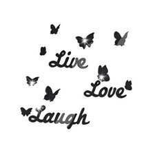 Love Live Laugh Wall Stickers, 3D Mirror Wall Decor, Black Butterfly Mirror