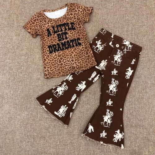 Western Baby Girls Short Sleeve Top With Denim Flared Jeans Casual Outfit - Picture 10 of 12