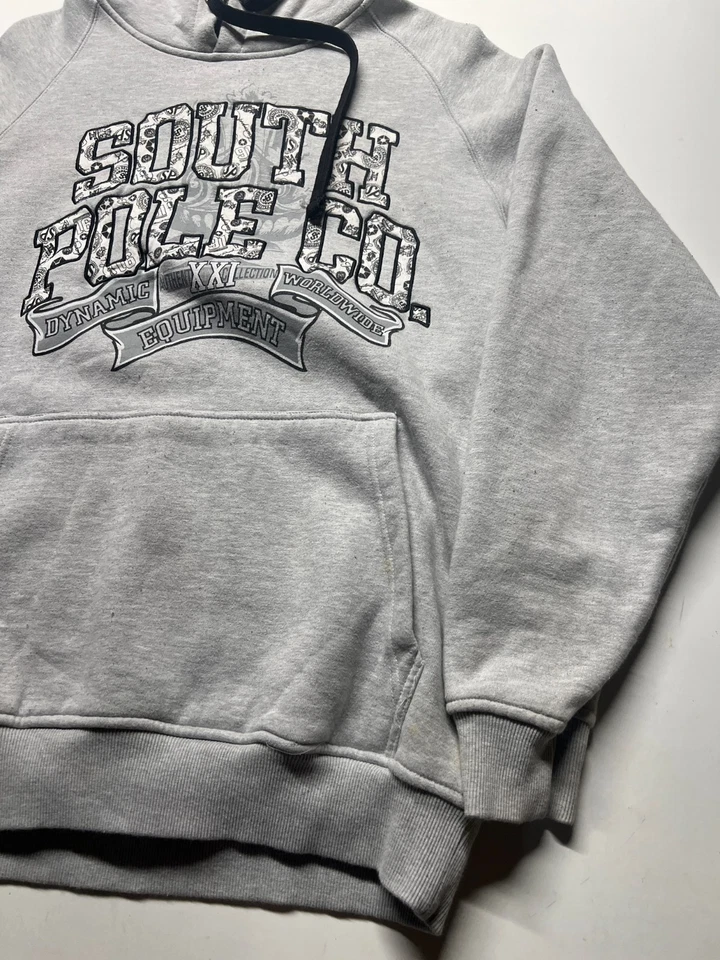 Толстовка с капюшоном Y2K Southpole серая тепловая с подкладкой с надписью логотип гранж мужская размер L - Изображение 3 из 4