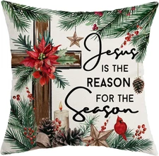 Christmas Pillow Cover 18x18 Inch Burlap Style Polyester Cushion Set