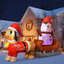 8Ft Inflatable Snowman Christmas Yard Decor with LED Lights & Dog | Outdoor