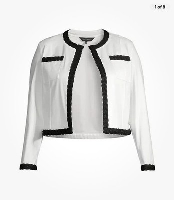 Ming Wang Woman's Jacket Size XL , White with black braided trim - NWT