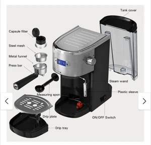 20 Bar Semi-Automatic Espresso Machine w/Strong Steam Wand & 40.5oz Water Tank 
