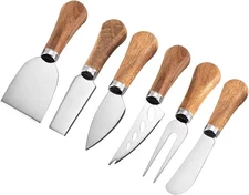 6 Piece Cheese Knives Set with Wooden Handle, Mini Steel Stainless Cheese knife 