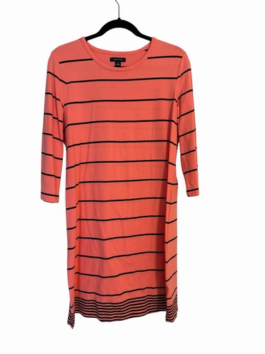 Coral Stripe Coastal Grandma Nautical Dress Cruise Vacation Nautica L Cotton