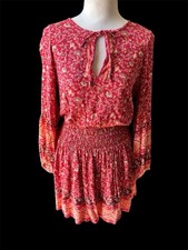 American Eagle Outfitters Red Floral Boho Country Festival Mini Dress Size S