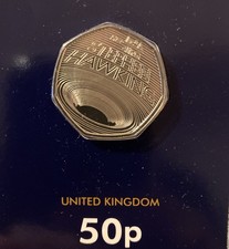 2019 Royal Mint UK Stephen Hawking 50p Fifty Pence Coin BUNC Change Checker Card
