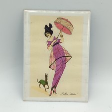 French Women's Art Deco Fashion, Dog Fridge Magnet 2.5"x3.5" Made in USA