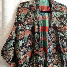 Solz Squirrel Robe Womens L Rayon Colorful Shine Zen Kimono No Belt/Sash