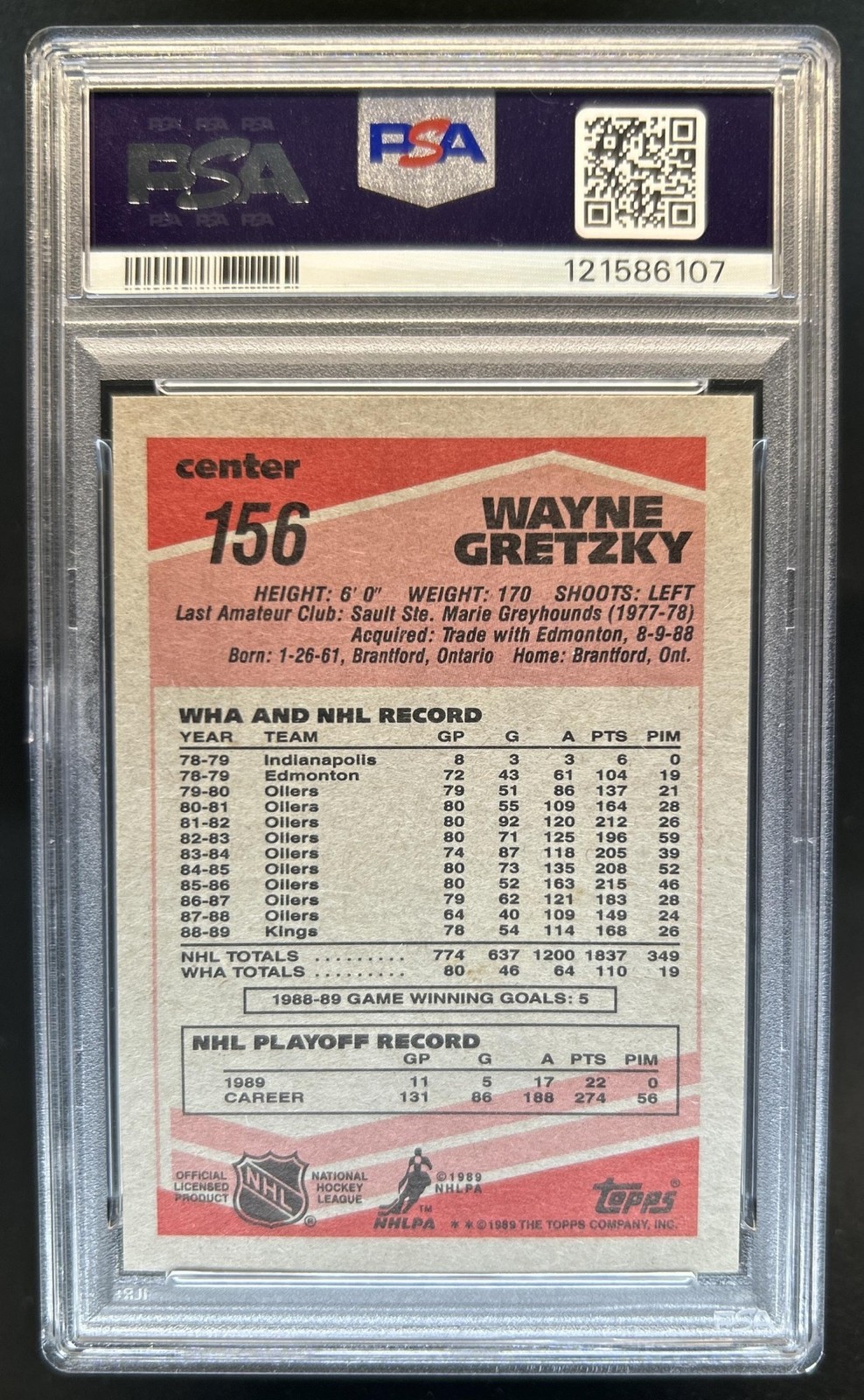 1989-90 Topps Wayne Gretzky #156 Kings PSA 4 view 2