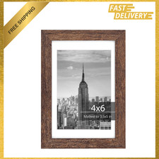 4x6 Picture Frame MDF Rustic Brown Shatter-Resistant Plastic Wall Tabletop Decor