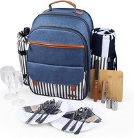 Picknick Rucksack Set 2 Personen Isoliert KüHlung Decke Blau Streifen Camping