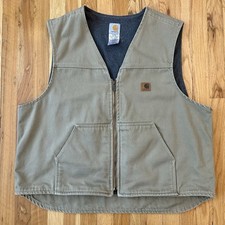 Vtg Carhartt V19 TAN Mens 2XL Sherpa Lined Duck Canvas Vest Union Made in USA