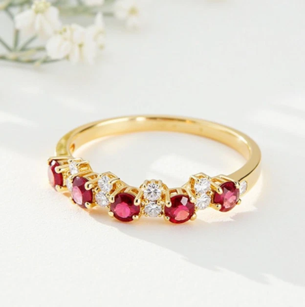 Handmade Ruby with Moissanite Anniversary Gift for Wife Dainty 18k Gold Plated - Image 3 of 4