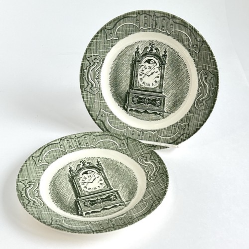 Set of 2 The Old Curiosity Shop Vtg 6.5" Dessert Plates Green Transferware  USA