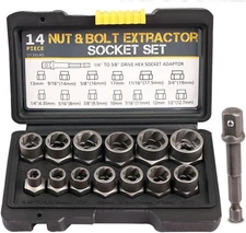 3/8” Drive Impact Bolt Nut Extractor Set, 13 Pcs Lug Nut Remover Kit 1/4”-3/