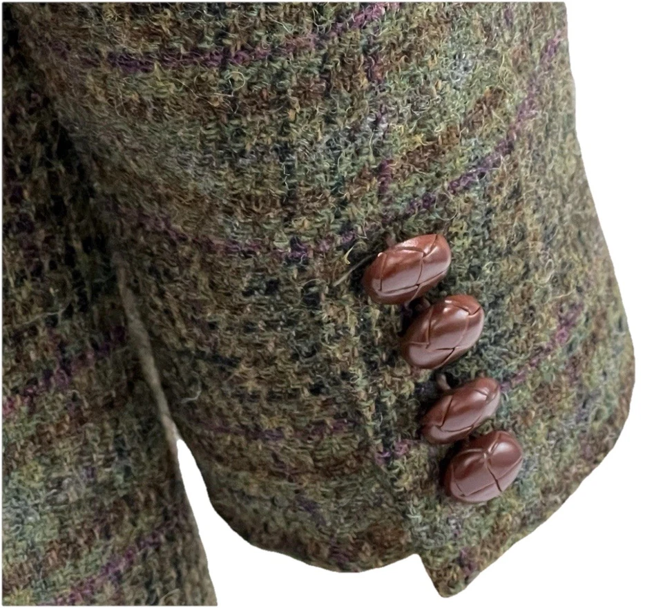 Chaqueta deportiva Orvis para mujer de lana tweed Hacking talla 18 abotonada verde a cuadros usada en excelente estado Foto 3 de 4