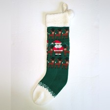 Vintage Santa and Reindeer Christmas Knit Stocking