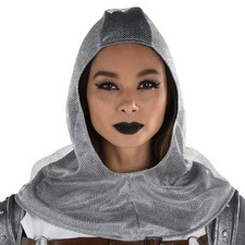 Metallic Silver Hood Chainmail Unisex Headwear Medieval Armor