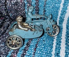 VINTAGE HUBLEY 1930'S INDIAN CAST IRON 4" BLUE POLICE MOTORCYCLE W/ RIDER