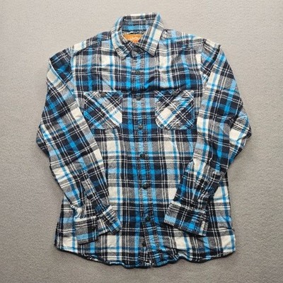 Red Camel Men's Small Blue Black White Plaid Long Sleeve Button Down Flannel
