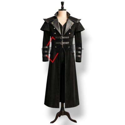 TTOKGZG Steampunk Middeleeuwse Vintage Jas voor Heren, Gotische Enkelvoudige Knoopjas, Lange Halloween-Jas, Middeleeuwse Victoriaanse Rokuniform voor Steampunk-Thema & Halloween-Feest, Zwart, XXL