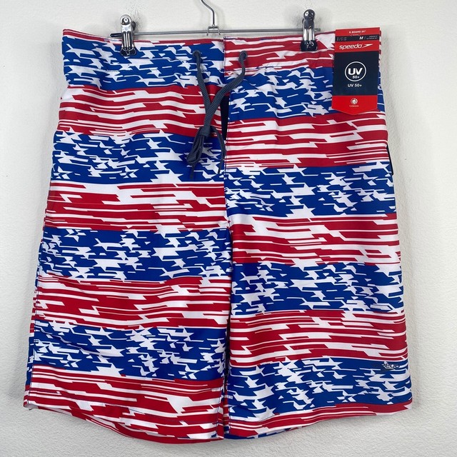 SPEEDO Mens NEW Board Shorts Red White Blue UV 50+ USA Flag eBay