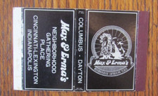 MAX & ERMA'S RESTAURANT MATCHBOX COVER: COLUMBUS DAYTON CINCINNATI INDIANAPOLIS
