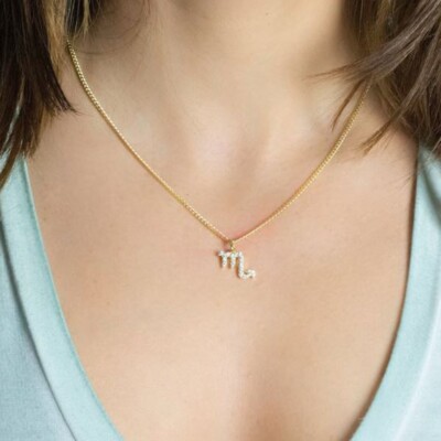 Lab-Created Scorpio Zodiac Sign Pendant Necklace 14K Yellow Gold Plated Silver