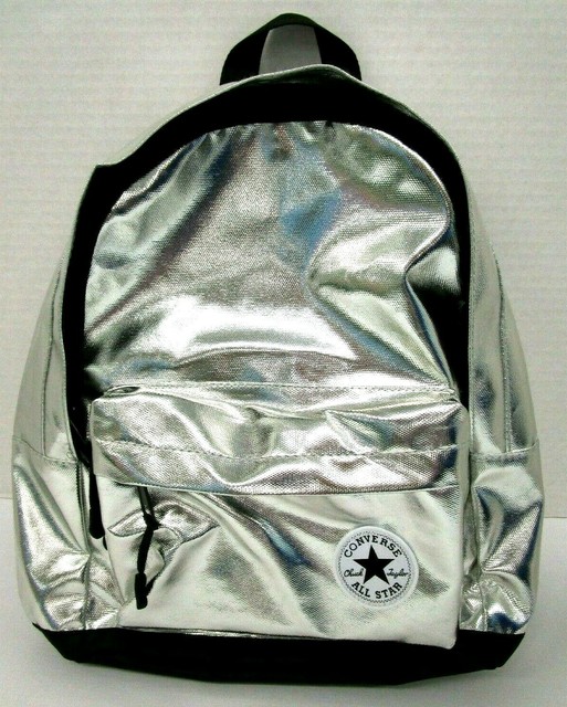 small silver backpack