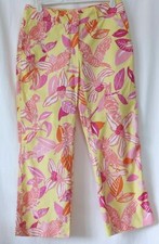 Vintage LILLY PULITZER Yellow Parrot Print Cotton/Spandex Cropped Pants Sz 2 EXC