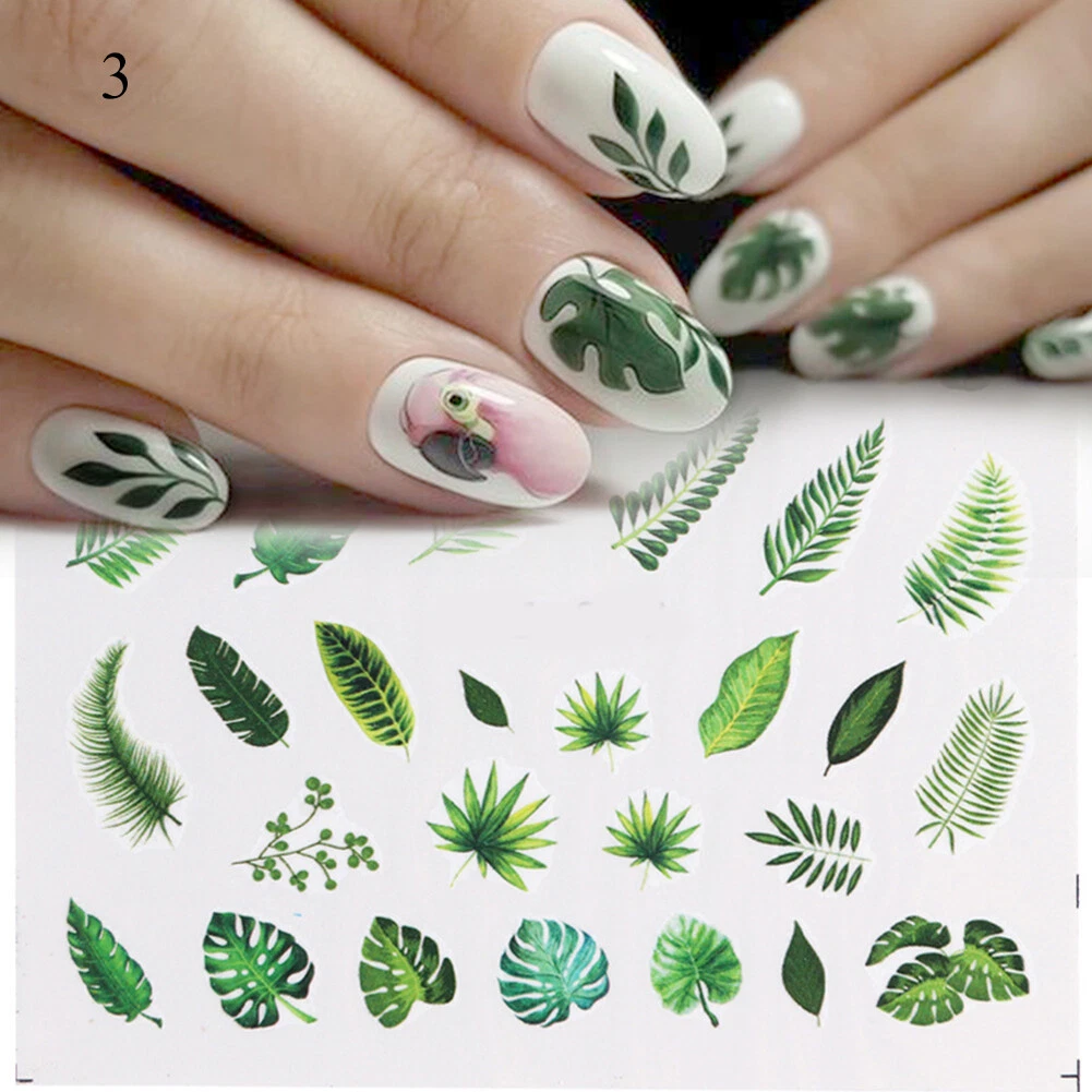 Nail Art Stickers Decals Flower Butterfly Green Leaf Design DIY