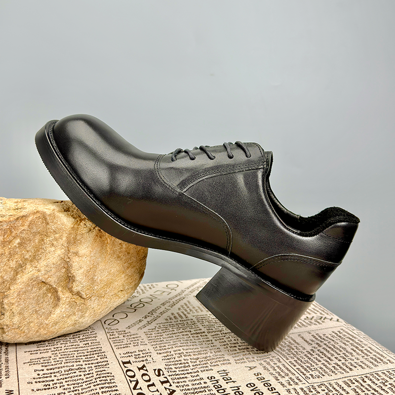 SAOLA Scarpe derby eleganti formali uomo punta tonda stringate pelle bovina vera pelle tacco 6 cm