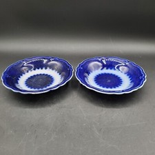 W H Grindley  Co SET of 2 Berry Bowls   Marquis   flow blue with gold Vintage