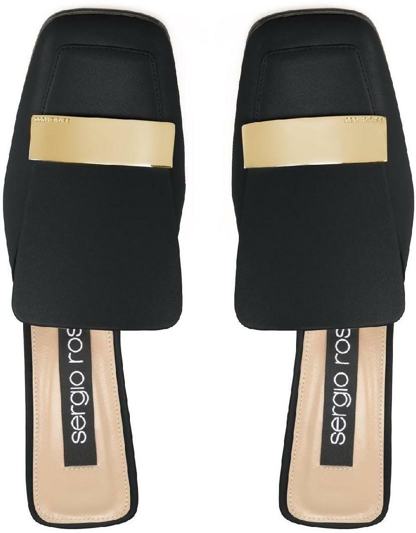 sergio rossi ブラックミュール Sergio Rossi Women's squared toe heels mules sandals black