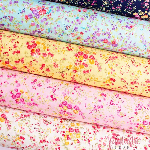 Large Poppy Floral Print Cotton Poplin - Ditsy Vintage Rose Floral Material - Picture 47 of 62