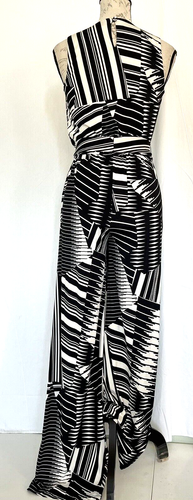 NIKKI POULOS NEW Black Ivory Jumpsuit Sleeveless Belted Abstract Print Size XS - Picture 9 of 13