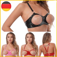 DE Damen Wetlook BH Lackleder Hebe Büstenhebe Offen Unterwäsche Glänzend Dessous