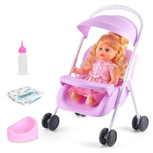 Gift Simulation Baby Stroller Toddlers Pretend Play Toy Tiny Pushchair Doll - Picture 3 of 11