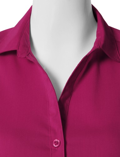 Womens Basic Long Sleeve SLIM FIT Button Down Shirt V-Neck Collared 068 - Picture 44 of 105