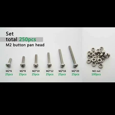 250pcs Assortment Kit Set 304 Stainless Steel Phillips Cross Screw Bolt Nut M2
